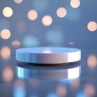 A white circular object on a table with lights photo