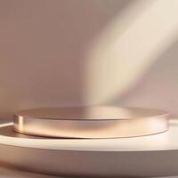 A round table with a white surface and a light photo