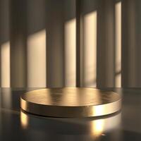 Golden round table with sunlight on it photo