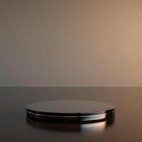 A black round table with a silver object on top photo