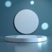 3d render of a round white pedestal on a blue background photo