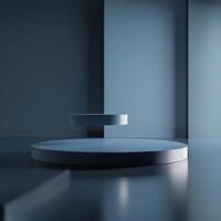 A blue table with a white object on top photo