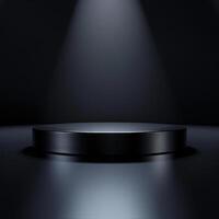 Black podium with spotlight on a dark background photo