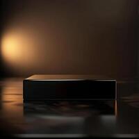 A black box sitting on a table in front of a light photo