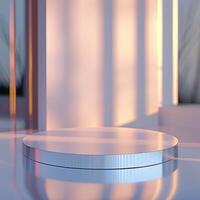 A white round table with a white surface photo