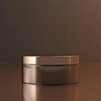 A metal container with a lid on a table photo