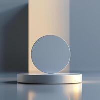 A white round object on a table in front of a wall photo