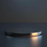 An empty round table with a light shining on it photo