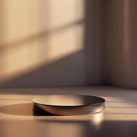 A round object sitting on a table in front of a window photo