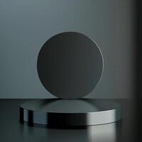 A black round object on a table with a copy space photo
