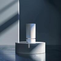A white object sitting on a table in front of a window photo