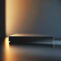 A black box sitting on a table with a light shining on it photo