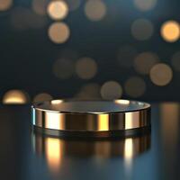 A golden object on a table with a bokeh effect photo