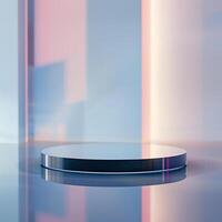 A round table with a light on top photo