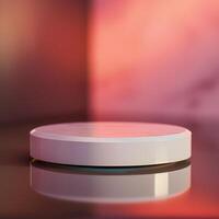 A white round object on a table with a red background photo