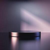 An empty podium on a table with a light shining on it photo