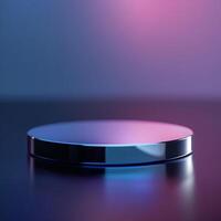A round object on a table with a blue and purple background photo