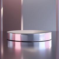 A round silver object on a table photo