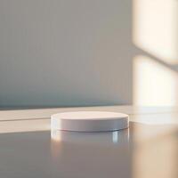 A white object sitting on a table in front of a window photo