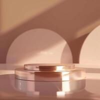 A white table with a round object on it photo