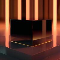 A black cube sitting on top of a table photo