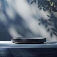 A black object on a table with a tree in the background photo