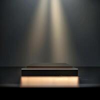 An empty podium with a spotlight shining on it photo