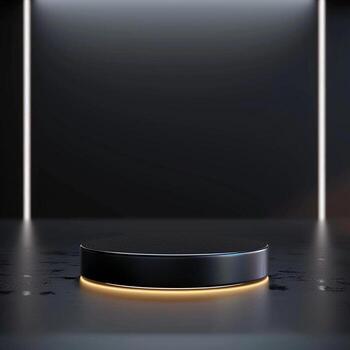 un vacío negro podio con un destacar en eso foto