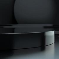 Black round table with a black background photo