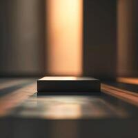 An empty box sitting on a table in front of a window photo
