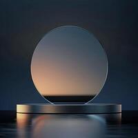 A mirror on a table with a dark background photo