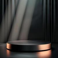 Black round podium with light coming from behind photo