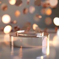 A stack of rings on a table with a few coins photo