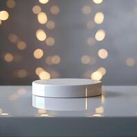 White round table with lights on the background photo