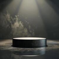 An empty round podium on a dark surface photo