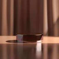 A round object sitting on a table with a curtain in the background photo