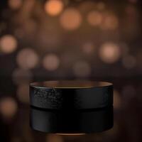 A black object on a table with a light behind it photo