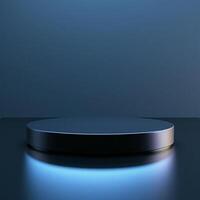 An empty black table with a blue light on it photo