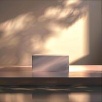 A white box sitting on a table in front of a window photo
