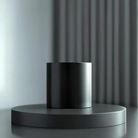 A black cylinder on a table in front of a window photo