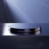 A black and silver table with a circular object photo
