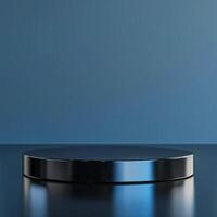 A black round table on a table with a blue background photo