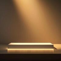 A white rectangular table with a spotlight shining on it photo