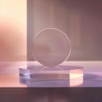 A glass table with a circular object on it photo