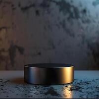 A black and gold round object sitting on a table photo