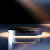 A circular silver object on a table photo
