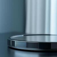 A black and silver circular object on a table photo