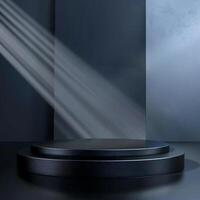 An empty podium with light coming from the wall photo