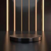 An empty black table with a light shining on it photo