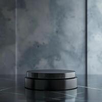 A black object on a table with a marble background photo